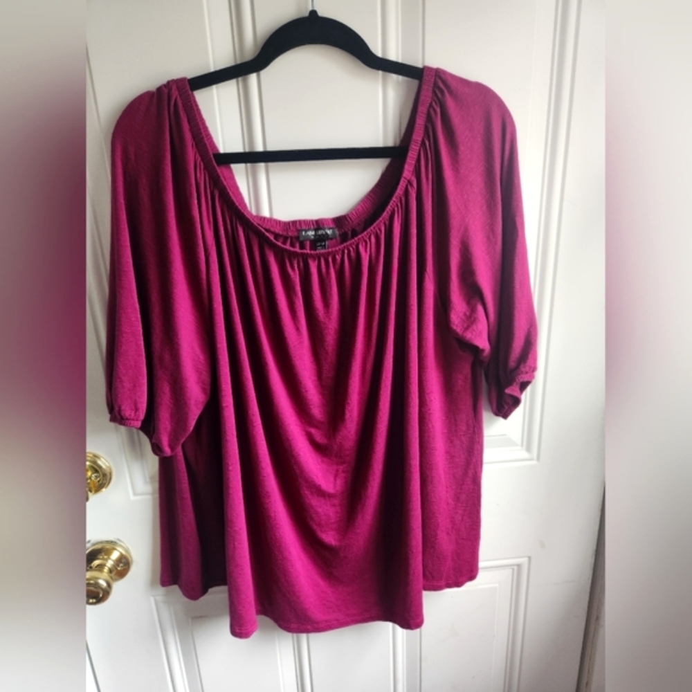 Lane Bryant Size 22 24 off shoulder very soft maroon raspberry boho top